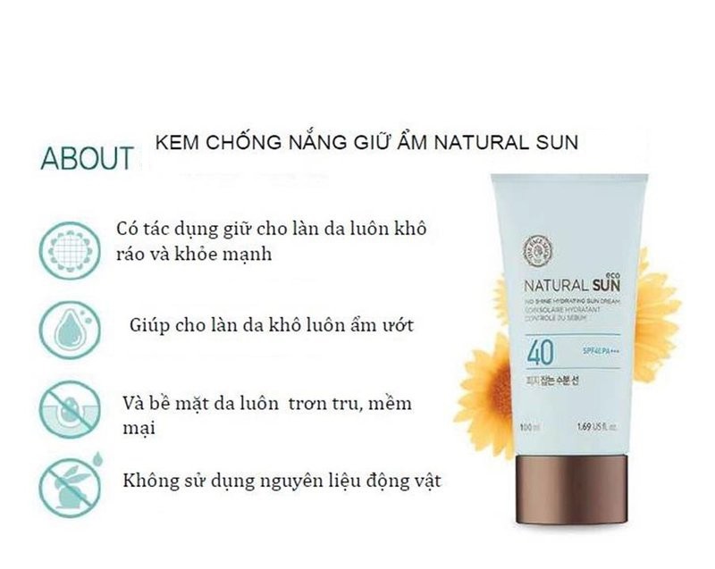 KEM CHỐNG NẮNG NATURAL SUN NO SHINE HYDRATING SUN CREAM SPF40 PA+++ THEFACESHOP